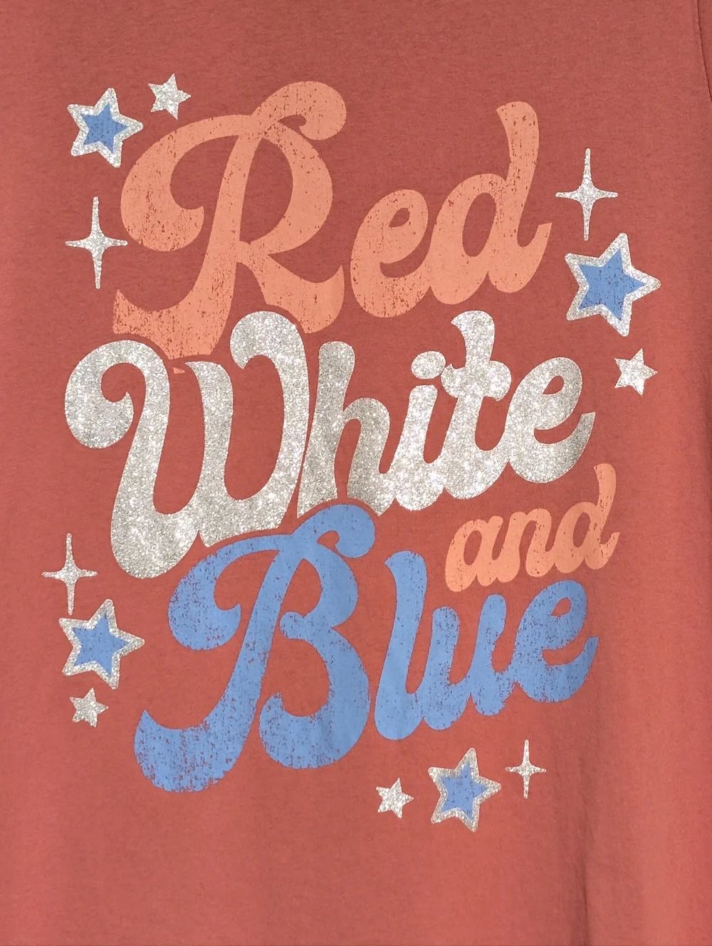 🇺🇸 NWT Mighty Fine Red White and Blue Glitter Graphic Tee Size Small 🇺🇸 - Picture 4 of 7
